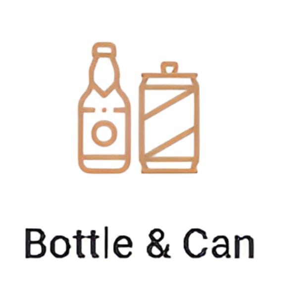 Outline icon of a bottle and a can, with the text "Bottle & Can" below.