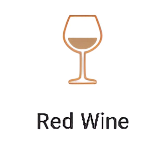 Stylized icon of a wine glass with brown liquid, labeled "Red Wine" below.