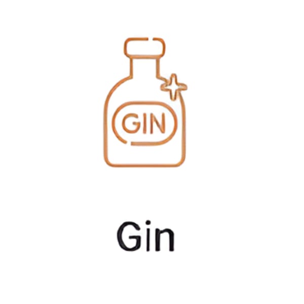 An orange outline icon of a gin bottle with a star and the word "GIN" on it.