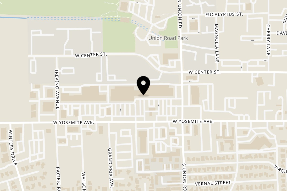Map showing the location of Junoon Indian Cuisine & Bar on 1261 W Yosemite Ave in Manteca